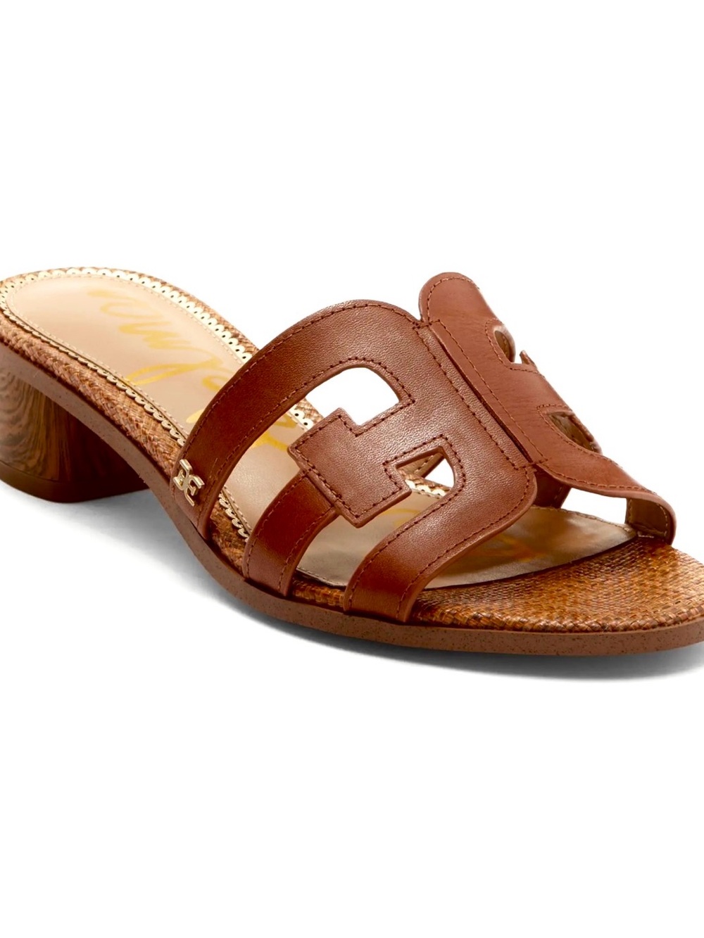 Sam Edelman Brown Leather Slip-On Mules with Low Block Heel. Illie Slide Sandal
